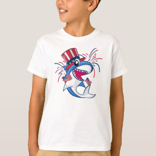 Camiseta Azul rojo azul patriótico 4 de julio Tiburón
