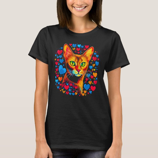 Camiseta Azul rojo gato abisal (Anverso)