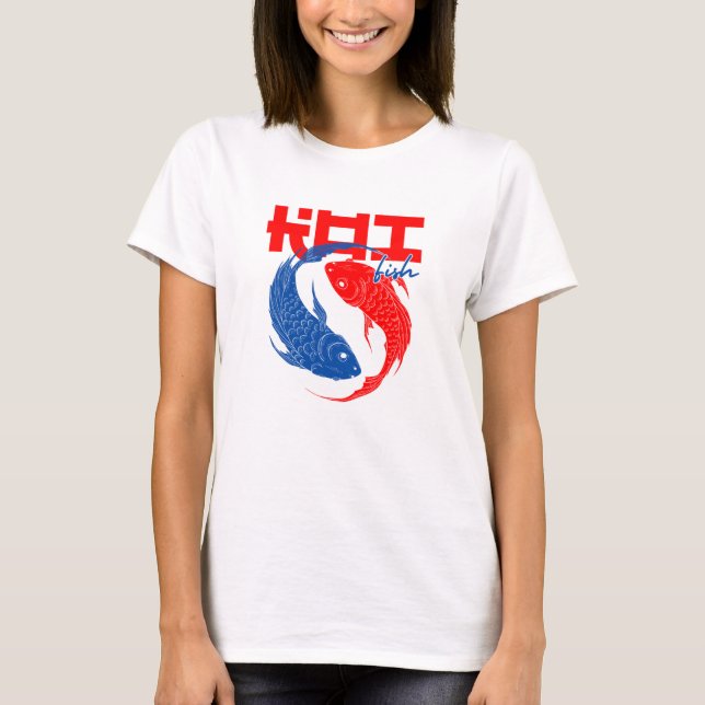 Camiseta Azul rojo y Koi blanco (Anverso)