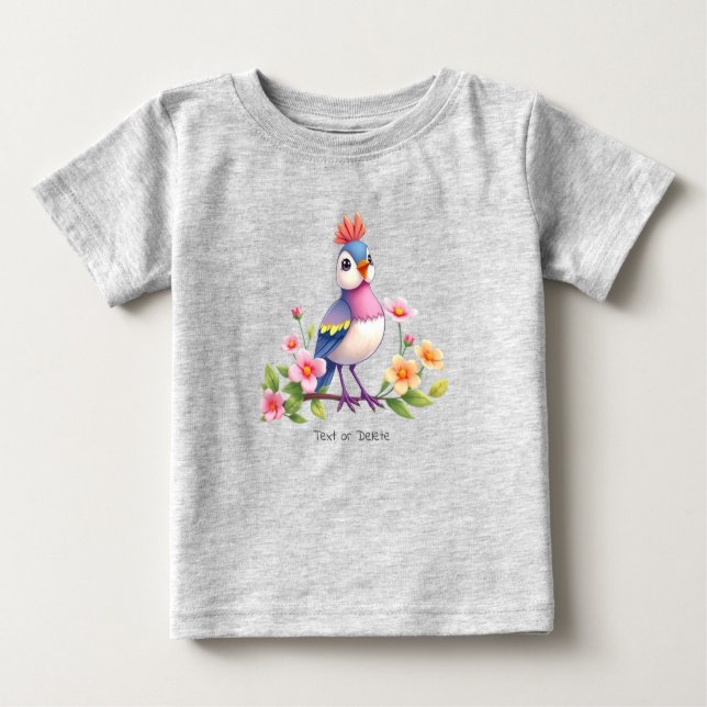 Camiseta azul rosa pájaro floral bebé T-Shirt (Anverso)