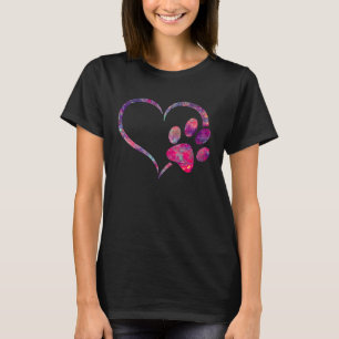 Camiseta azul rosa rojo púrpura perro Paw Imprimir corazón