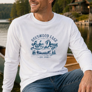 Camiseta Azul Rústico Días de Lago Vintage Canoa del Lago D