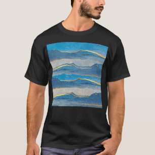 Camiseta Azul Teal Y Montañas Abstractas De Tonos Dorados