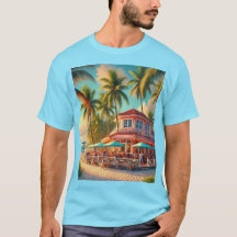 Camiseta Azul Tropical Beach Cafe Aruba