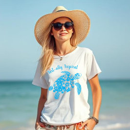 Camiseta azul tropical de tortuga hawaiana aliada