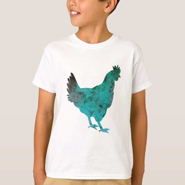 Camiseta Azul verde azulado de la gallina del pollo en el (Anverso)