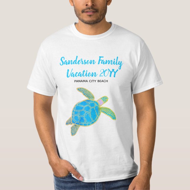 Camiseta Azul Verde azulado de la tortuga marina de vacacio (Anverso)