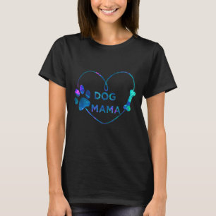 Camiseta Azul verde azulado púrpura Perro mamá paw print co