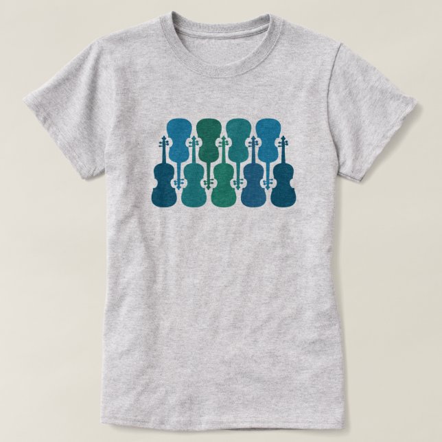 Camiseta azul verde violín para mujeres (Diseño del anverso)
