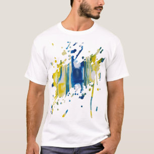 Camiseta Azul y amarillo obra de arte hecha a mano