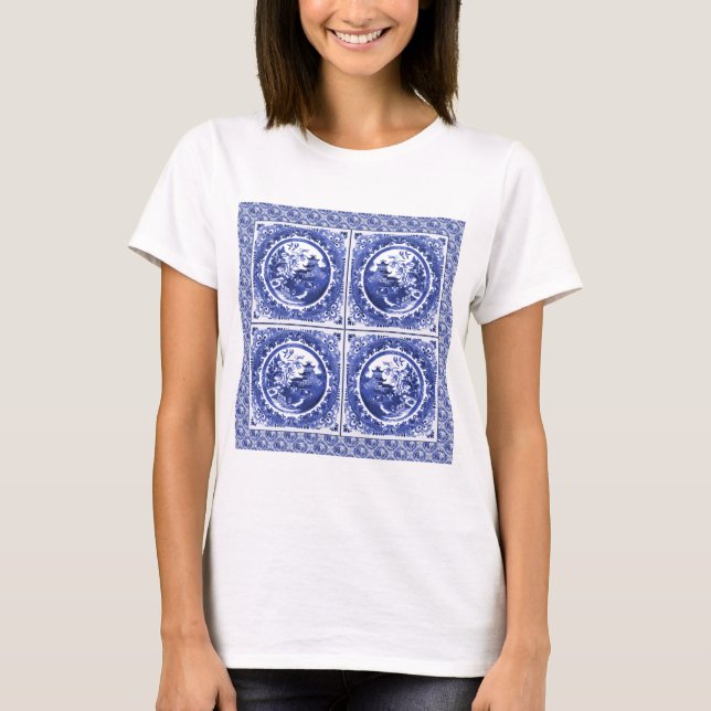 Camiseta Azul y blanco, diseño del modelo del sauce (Anverso)