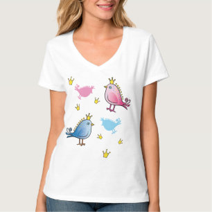 Camiseta azul y rosada del pájaro