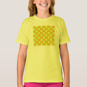 Camiseta Azulejo Cuadrado Verde Naranja Brillante Con Coraz