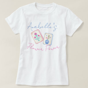Camiseta Azulejo de Poder Floral de Mahjong con Acuarela Pe