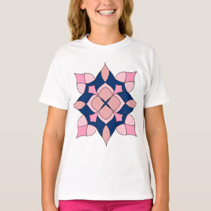 Camiseta Azulejos florales geométricos rosa y azul marino