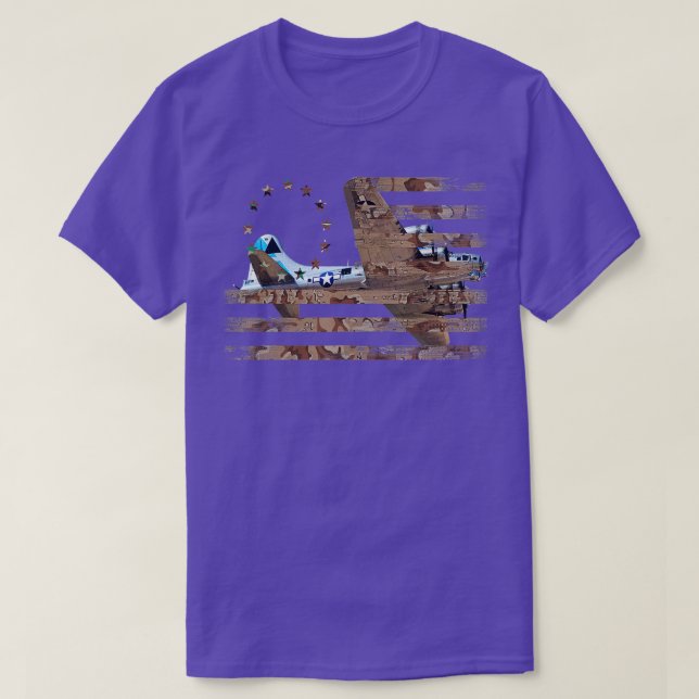 Camiseta B17 Heavy Bomber WW2 Plane Aircraft USA Flag Veter (Diseño del anverso)