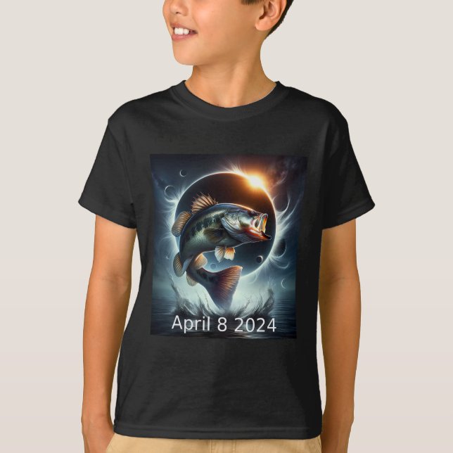 Camiseta B Eclipse solar de pescado 8 de abril de 2024 (Anverso)