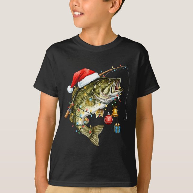 Camiseta B Fish Festive Lights Christmas Funny Fishing Long (Anverso)