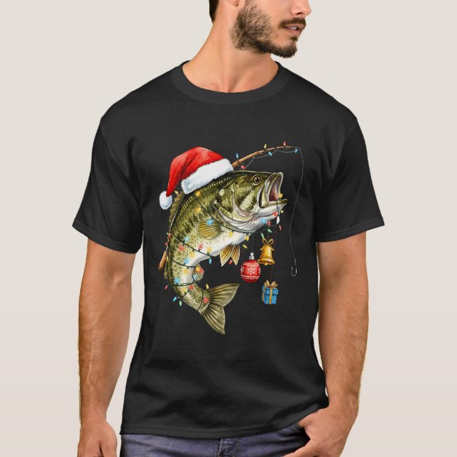 Camiseta B Fish Festive Lights Christmas Funny Fishing Long (Anverso)