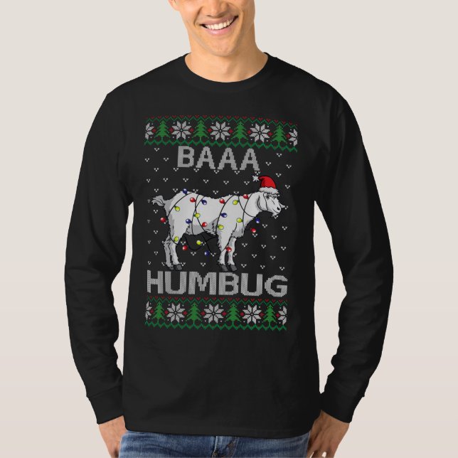 Camiseta Baaa Humbug Goat Santa Hat Navidades ilumina S feo (Anverso)