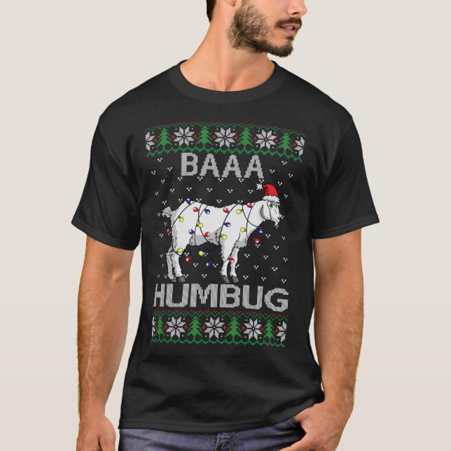 Camiseta Baaa Humbug Goat Santa Hat Navidades ilumina S feo (Anverso)