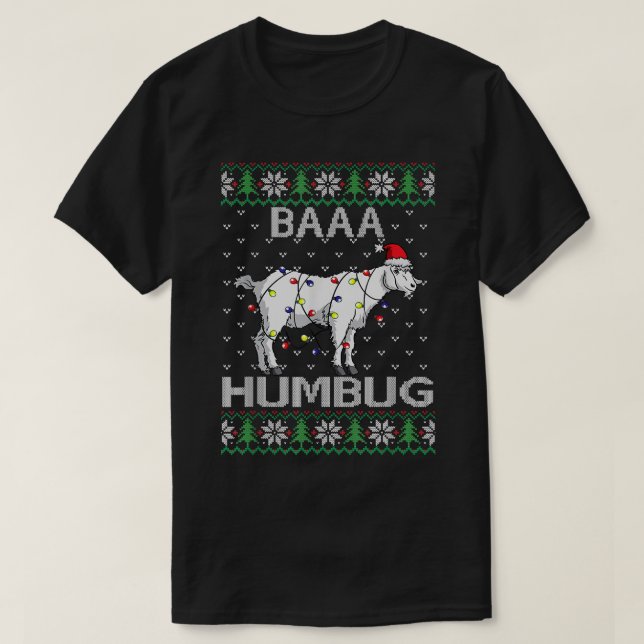 Camiseta Baaa Humbug Goat Santa Hat Navidades ilumina S feo (Diseño del anverso)