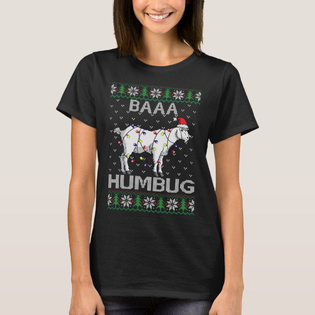 Camiseta Baaa Humbug Goat Santa Hat Navidades ilumina S feo (Anverso)