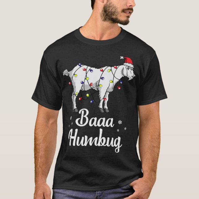 Camiseta Baaa Humbug Goat Santa Hat Y Lughts Goat Lover C (Anverso)