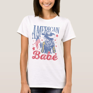 Camiseta Babe Cowgirl estadounidense en el Gorra patriótico
