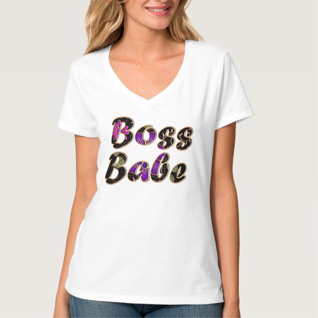 Camiseta Babe de jefe en floral negra (Anverso)