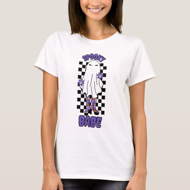Camiseta "Babe espantado" Mujer Halloween Fantasma Retro Pú (Anverso)