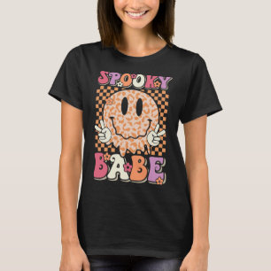 Camiseta Babe Groovy Halloween Leopard Sonríe Cara revisada