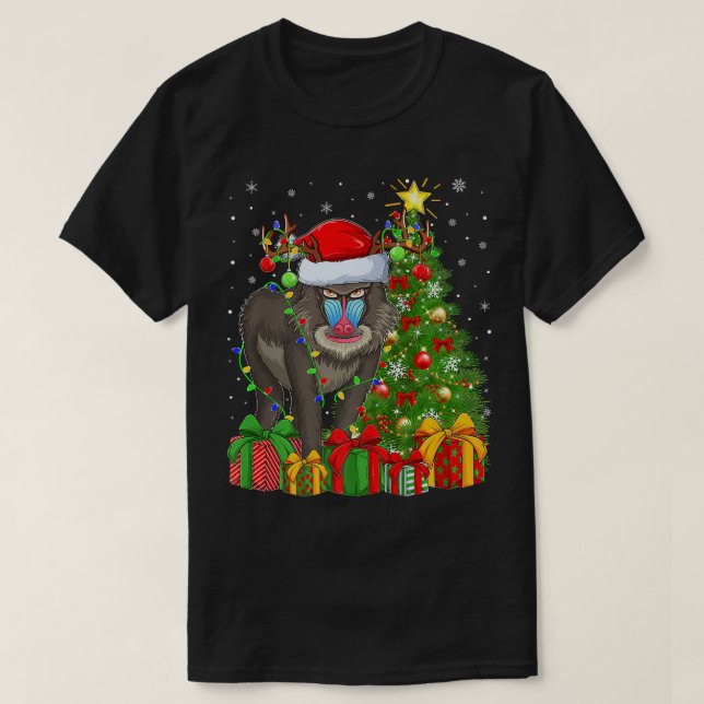 Camiseta Baboon Light Xmas Tree Santa Hat Baboon Navidad (Diseño del anverso)
