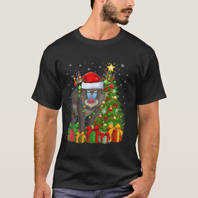 Camiseta Baboon Xmas Tree iluminando a Santa Hat Baboon Nav (Anverso)