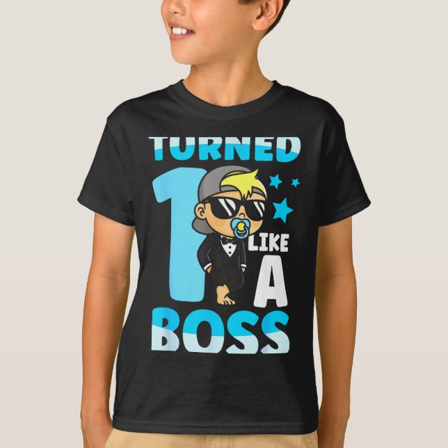 Camiseta Baby 1st Birthday Boy Girl 1 Year Like A Boss Kids (Anverso)