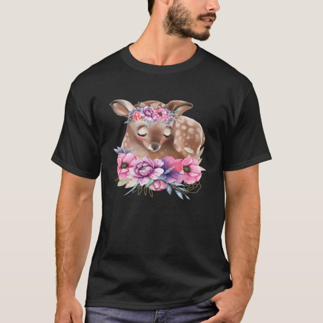 Camiseta Baby Deer Fawn with Flowers Forest Animals Nature  (Anverso)