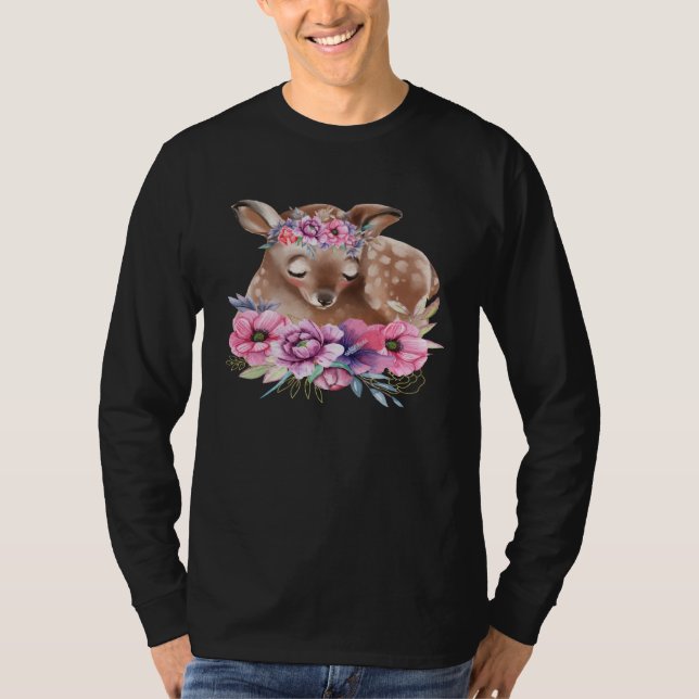 Camiseta Baby Deer Fawn with Flowers Forest Animals Nature  (Anverso)