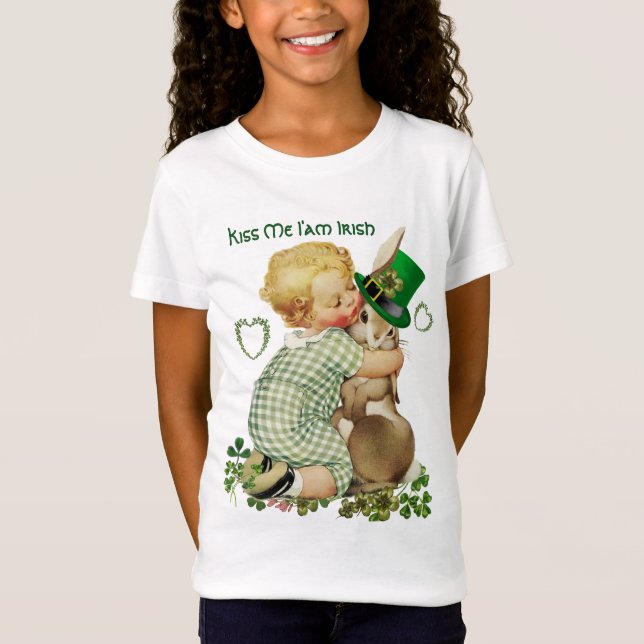 Camiseta BABY HUGGING RABBIT LEPRECHAUN GORRA, St. Patrick  (Anverso)