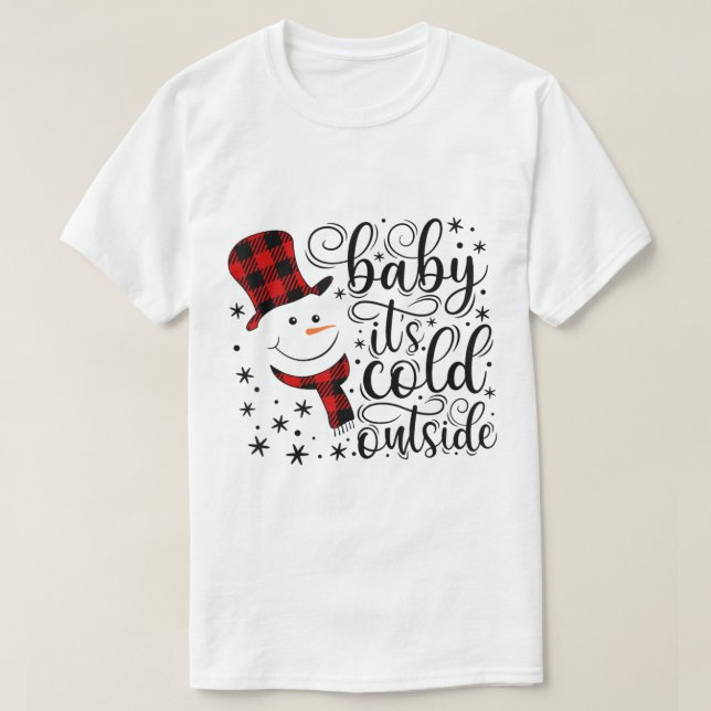 Camiseta Baby It’s Cold Outside Plaid Snowman Design (Diseño del anverso)