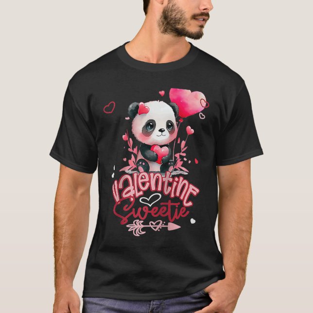 Camiseta Baby Panda Adorable Valentine Sweetie With Hearts  (Anverso)