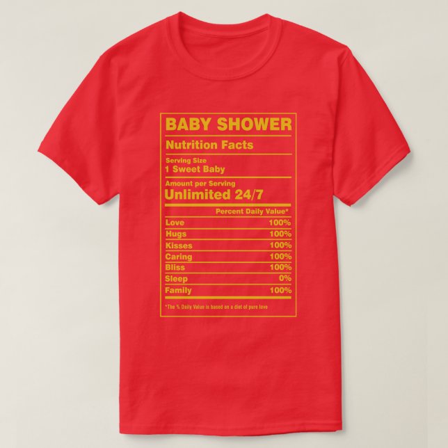 Camiseta Baby Shower de datos sobre nutrición (Diseño del anverso)