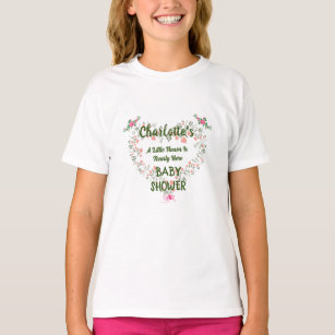 Camiseta Baby Shower de flores y corazones rosas de bonito