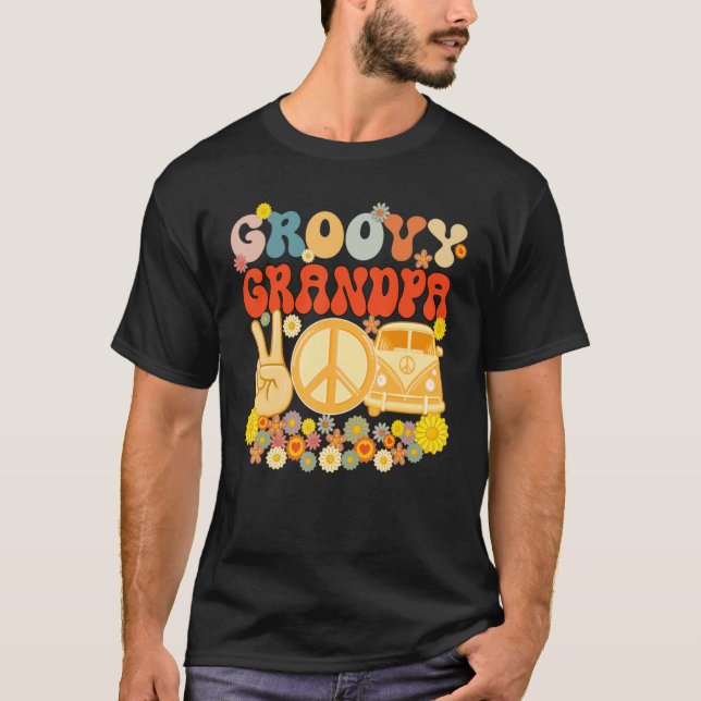 Camiseta Baby Shower de la familia Groovy Grandpa Retro Mat (Anverso)