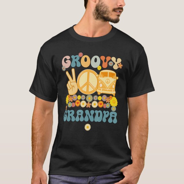 Camiseta Baby Shower de la familia Groovy Grandpa Retro Mat (Anverso)