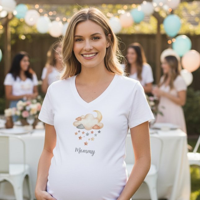 Camiseta Baby Shower Mommy T-Shirt - Moon & Stars (Baby Shower Mom to Be T-Shirt)