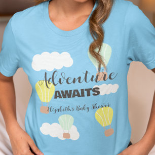 Camiseta Baby Shower neutro en globo de aire caliente