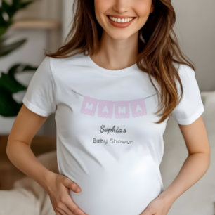Camiseta Baby Shower Rosa Mama Papel Picado