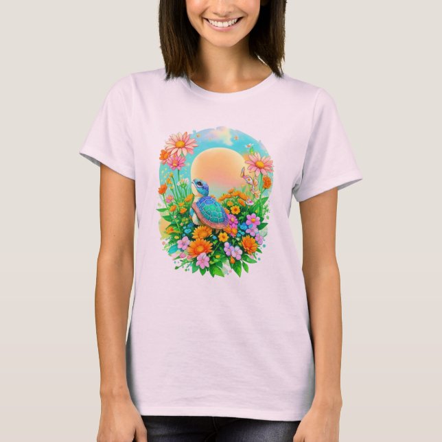 Camiseta Baby Turtle Sunrise Wildflower Garden Watercolor (Anverso)