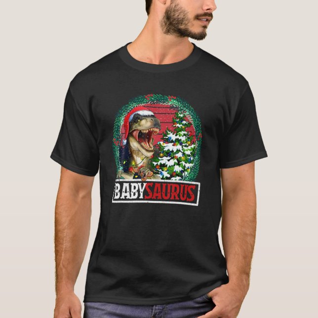 Camiseta Babysaurus Santa Baby Dinosaur Rex Xmas Tree Light (Anverso)