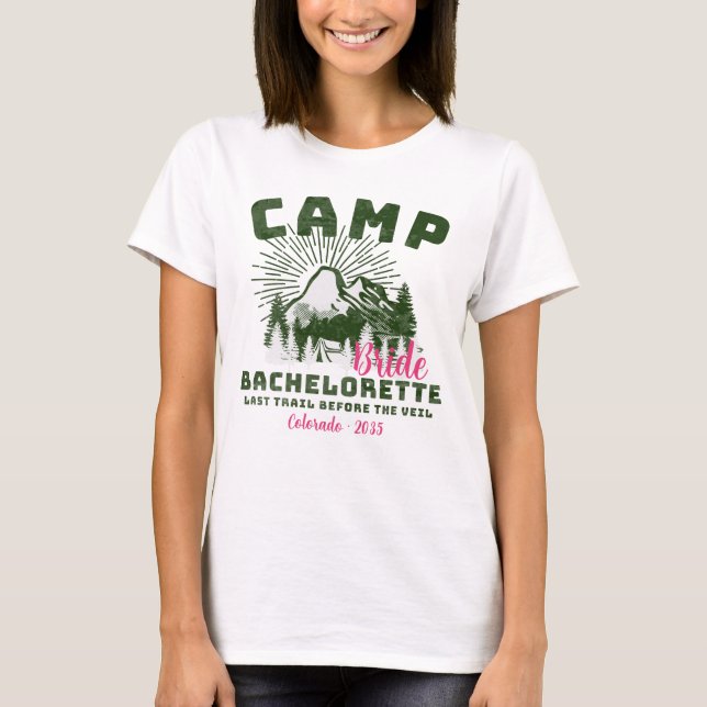 Camiseta Bachelorette Bride del Campamento Verde Rosa Perso (Anverso)